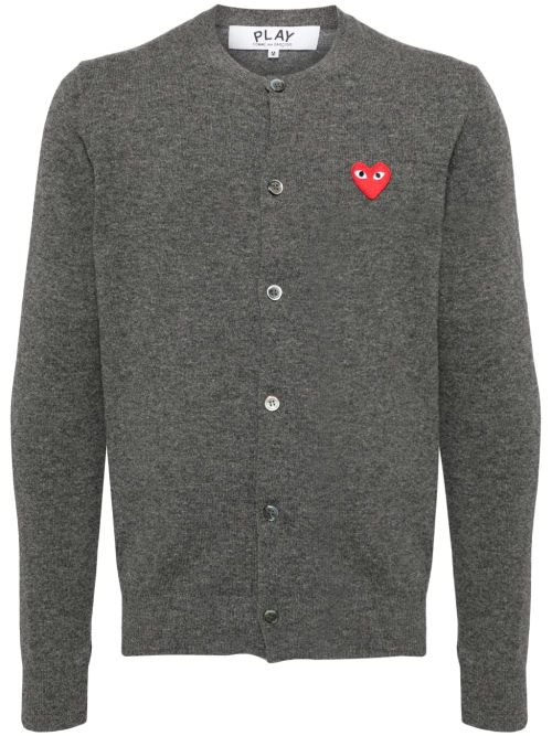 Wool Knit with Logo Embroidery Cardigan — Charcoal