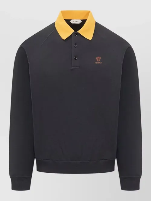 Versace - polo sweatshirt contrast collar ribbed cuff