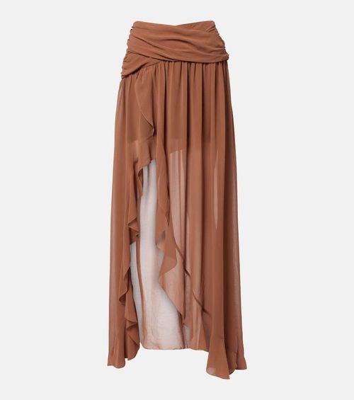 Draped asymmetric maxi skirt