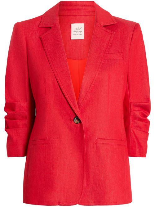 Cinq A Sept Khloe ruched-sleeve denim blazer - Rood