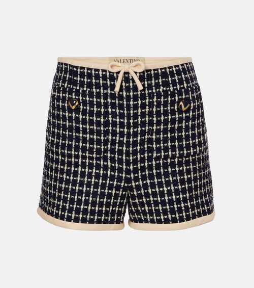 Valentino VLogo checked wool-blend bouclé shorts