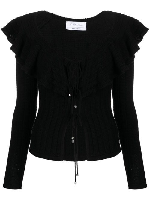 Ruffled crochet wool cardigan - Black