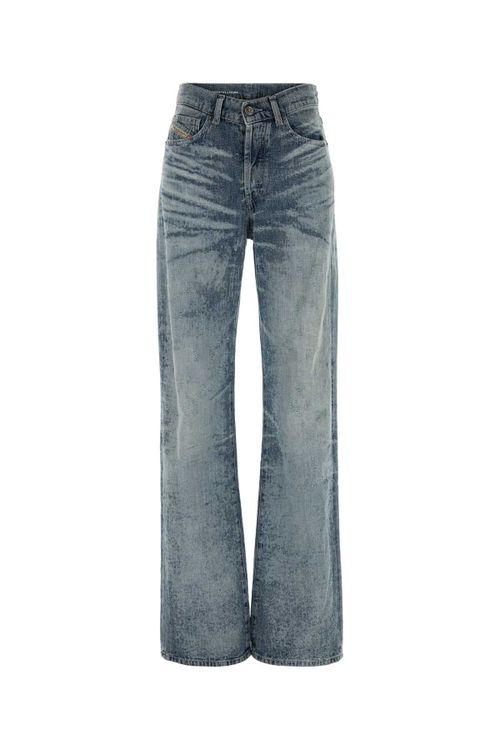 High-Rise Straight-Leg Denim Jeans — Blue