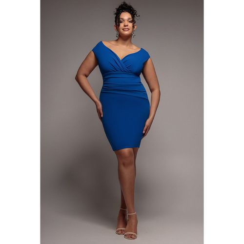 Goddiva Plus Bardot Pleated Midi Dress - Royal Blue