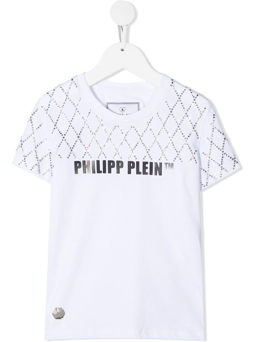 Rhinestone-embellished short sleeved T-shirt - White