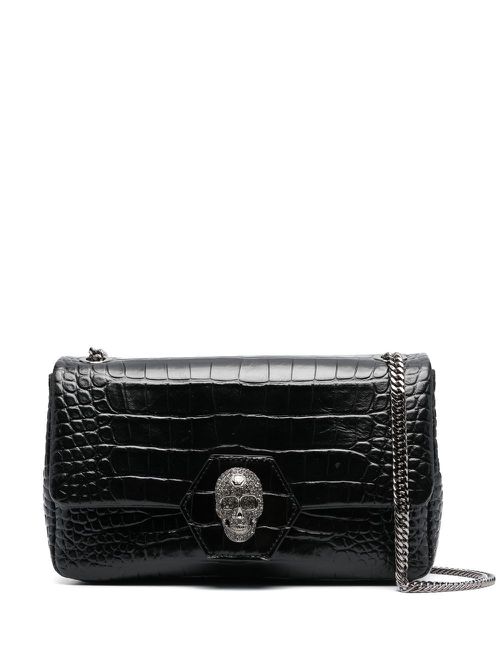 Crystal skull-detail shoulder bag - Black