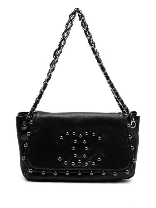 2008 pearl CC flap crossbody bag - Black