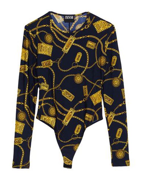 Versace Jeans Couture Woman Bodysuit Navy Size 2 Polyamide, Elastane