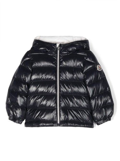 Logo-patch cotton padded coat - Blue