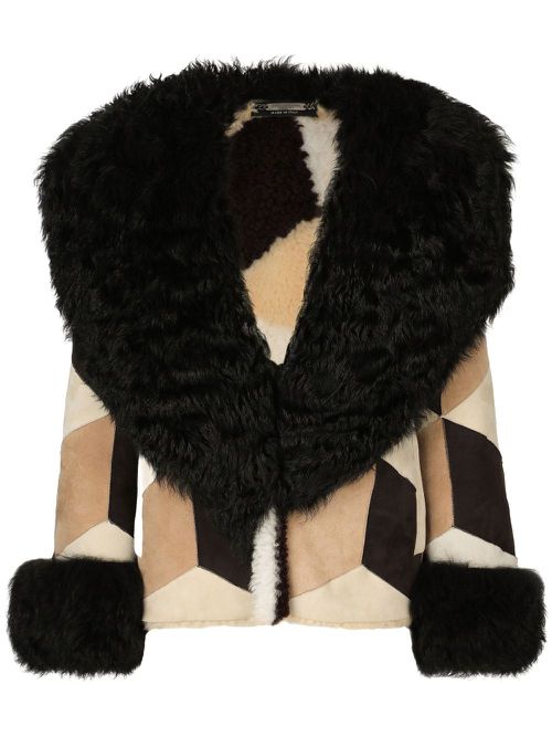 Patchwork-design long-sleeve coat - Neutrals