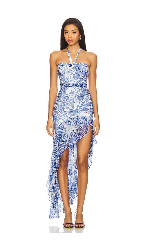 Amanda Uprichard Marabou Dress in Blue. L. Also in