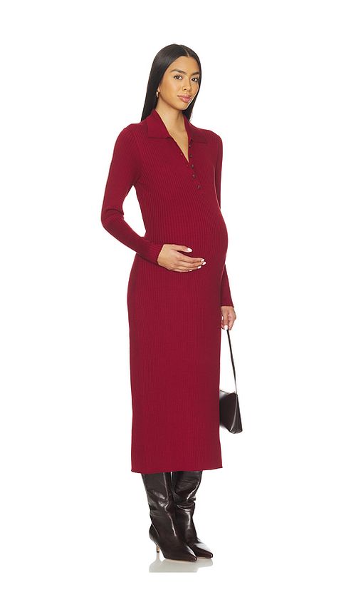 HATCH The Averie Polo Rib Sweater Dress in Burgundy. - 4 also