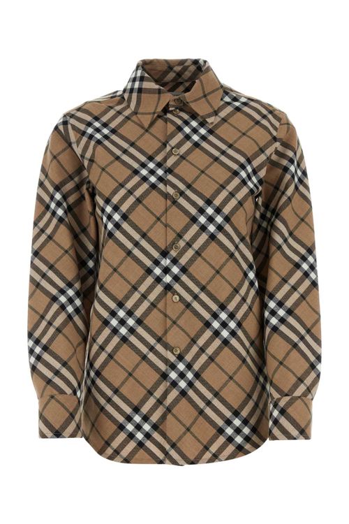 Checked Wool Blend Shirt — Beige