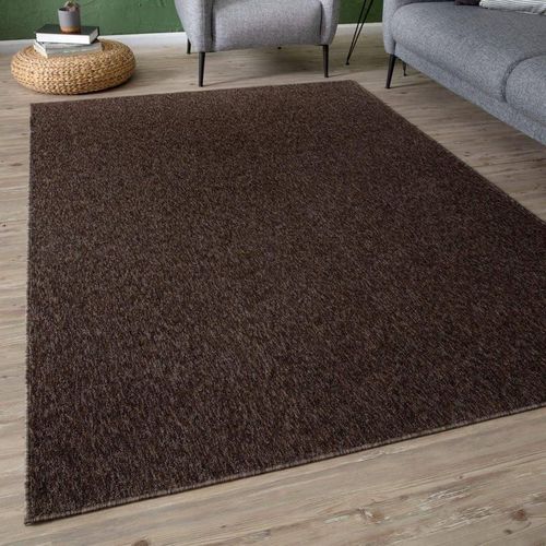 Flex Collection Solid Design Low Pile Living Room Rugs in Brown - 1000B