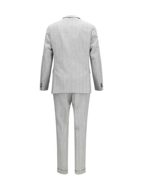 Striped Cotton & Virgin Wool Pant Suit — Gray