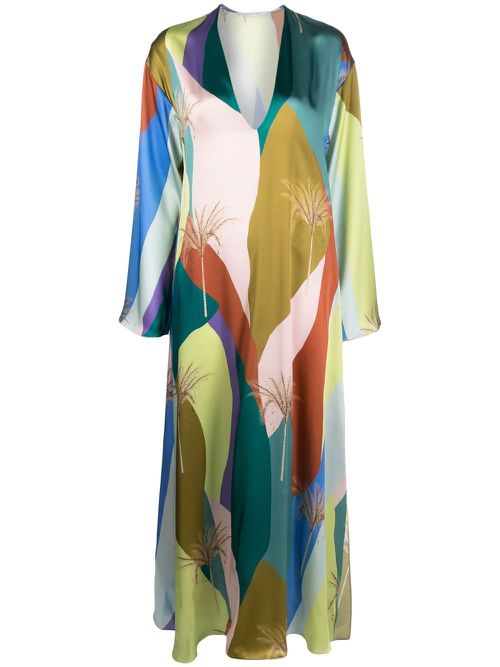 Graphic-print silk maxi dress - Blue