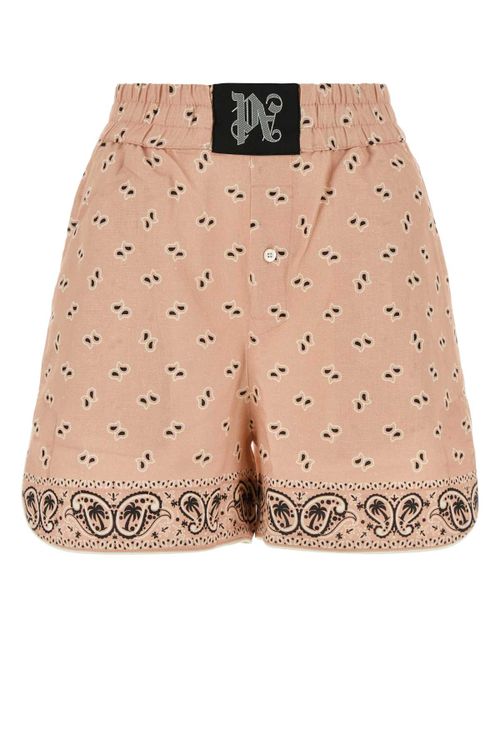 Linen-Cotton with Eyelet Embroidery Bermuda Shorts — Pink