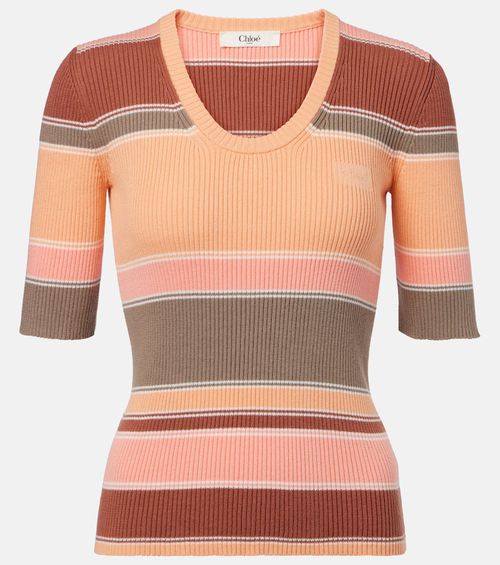 Chloé Striped ribbed-knit cotton top