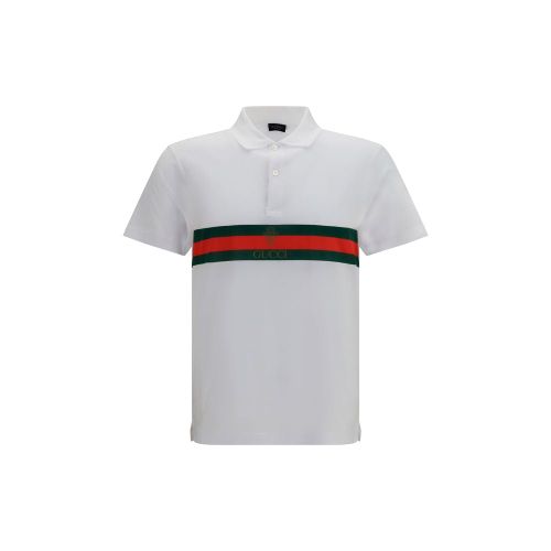 Web-Striped Cotton Polo Shirt — White