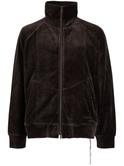 Skull-embroidered zip-up jacket - Brown
