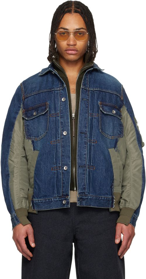Navy & Khaki Nylon Twill & Denim Jacket