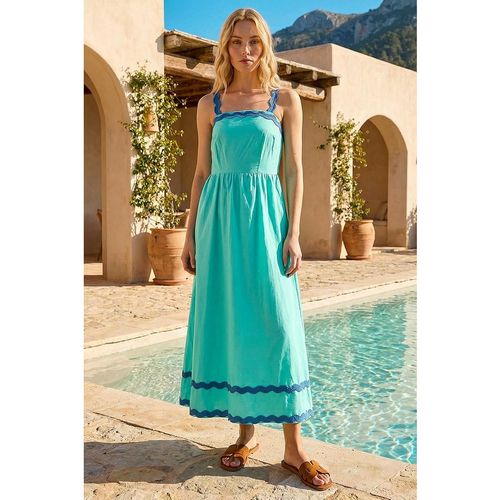 Roman Womens Contrast Ric Rac Midi Dress - Turquoise