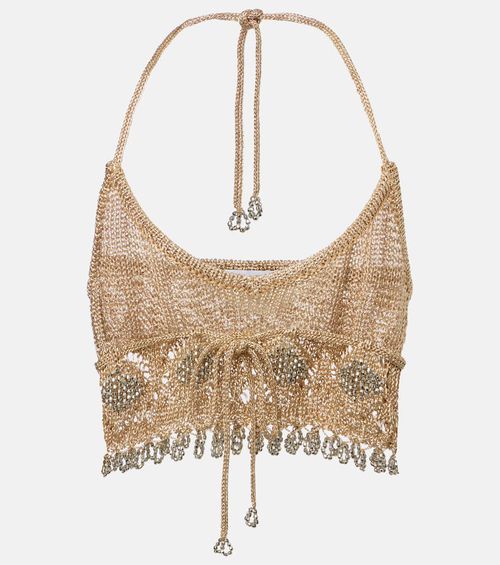 Crochet embellished lamé crop top