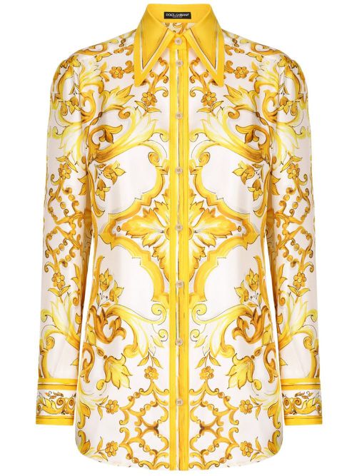 Majolica-print silk shirt - Yellow