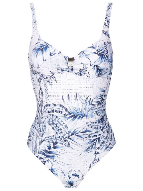 Palm-tree print swimsuit - Blue