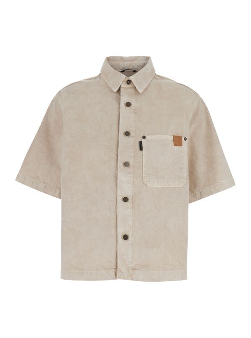 Olive Beige Shirt With Classic Collar In Cotton And Linen Blend Woman