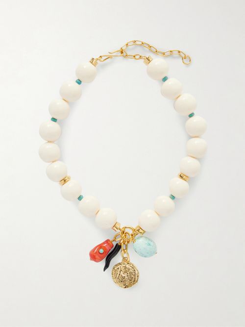 Blanca Gold-tone, Turquoise And Agate Beaded Necklace