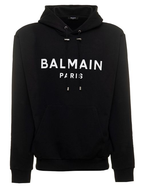 Black Hoodie With Contrasting Logo Print In Cotton Man