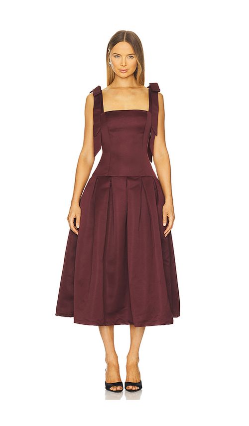 MORE TO COME Iva Midi Dress in Burgundy. XS. Also in L, M, S