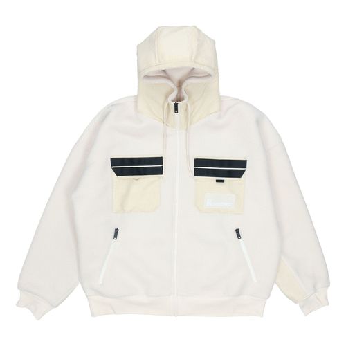 Men's Splicing Polar Fleece Hooded Jacket Light Ivory