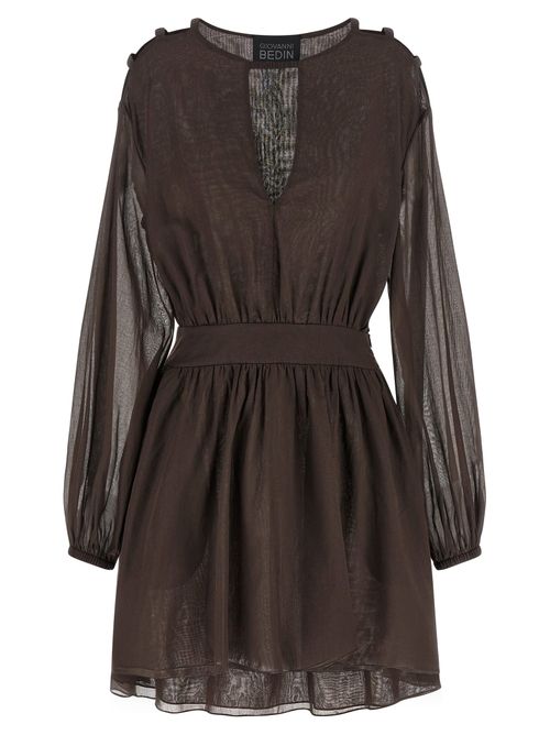 Cotton Cut-Out Mini Dress — Brown