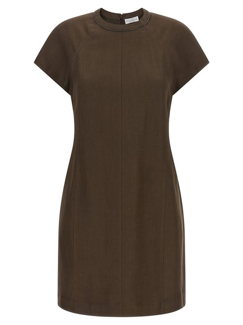 Monile Trim Viscose Dress — Brown