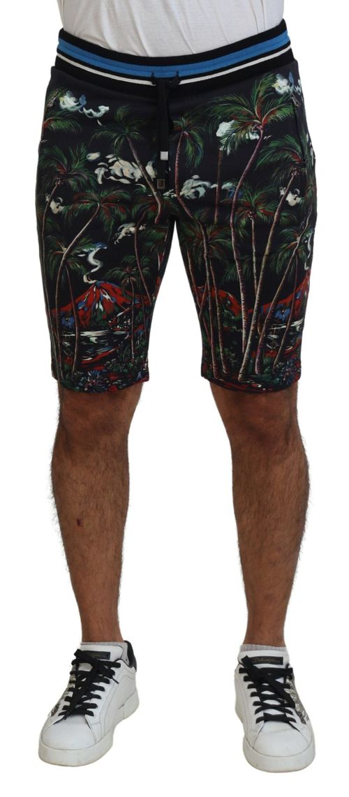 Volcano Print Cotton Shorts — Black