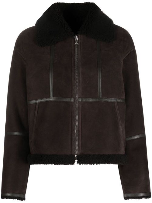 Shearling-trim suede jacket - Brown