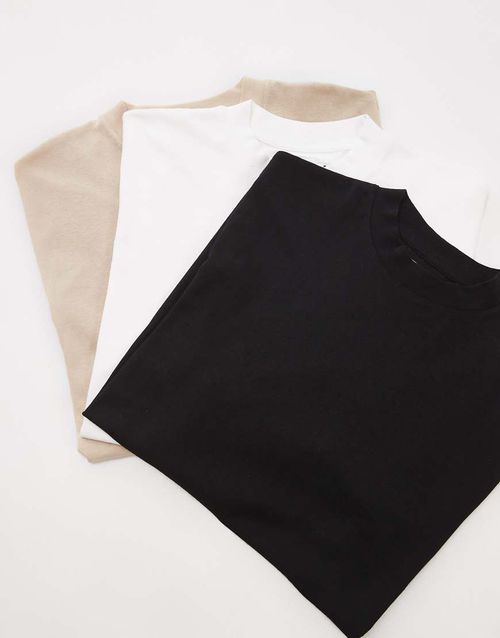 Topman 3 pack oversized fit t-shirt in black, white and stone-Multi