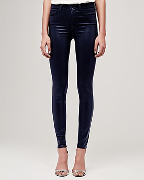 Marguerite Coated Skinny Jeans in Navy Coated