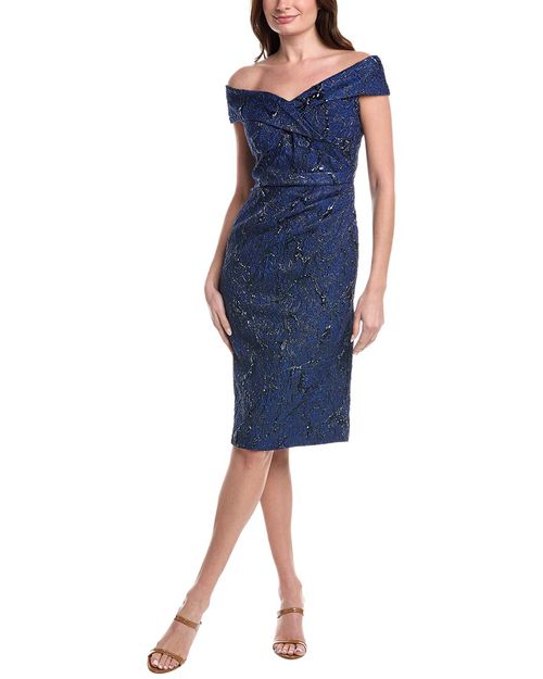 Metallic Jacquard Portrait Side Ruched Dress