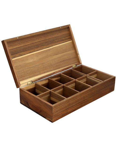 Acacia Wood 10 Compartment Tea Box