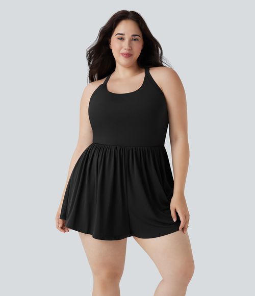 2-in-1 Plus Size Romper with Pockets-Easy Peezy Edition  - Black