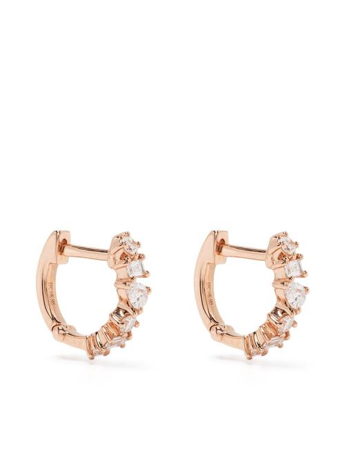 14kt rose gold diamond huggie earring - Pink