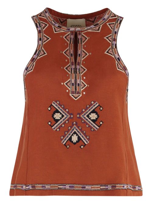 Zahara beaded-embellishment silk top - Brown