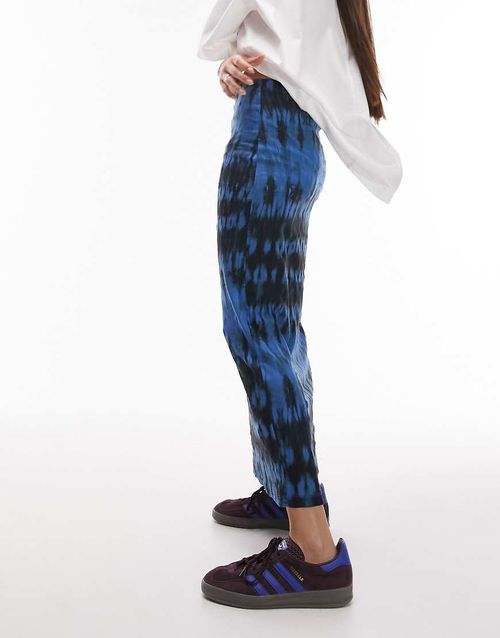 Topshop textured printed midi skirt in blue