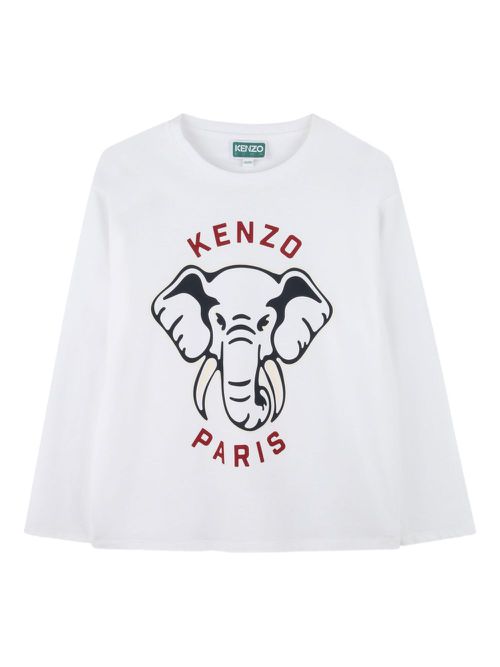 Elephant-print long-sleeve T-shirt - White