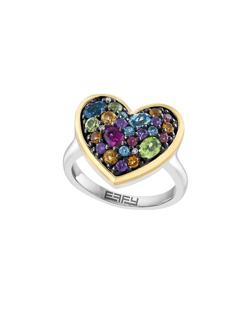 Silver 1.61 Ct. Tw. Diamond & Amethyst, Blue Topaz, London  Blue Topaz, Rhodolite, Peridot, Citrine Ring
