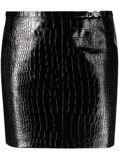 Crocodile-effect leather miniskirt - Black