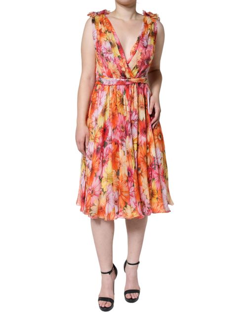 Floral Silk A-Line Dress — Multicolor